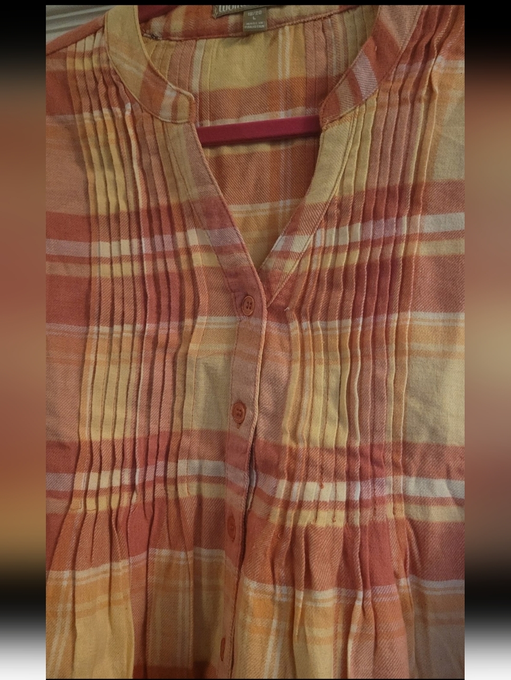 Plus: Woman Within Orange and Yellow Plaid Button-Front Tunic - Picture 3 of 7